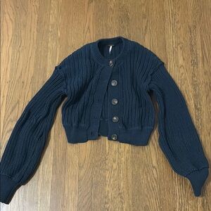 Free people Navy Cable-Knit Button Front Women's Sweater size small